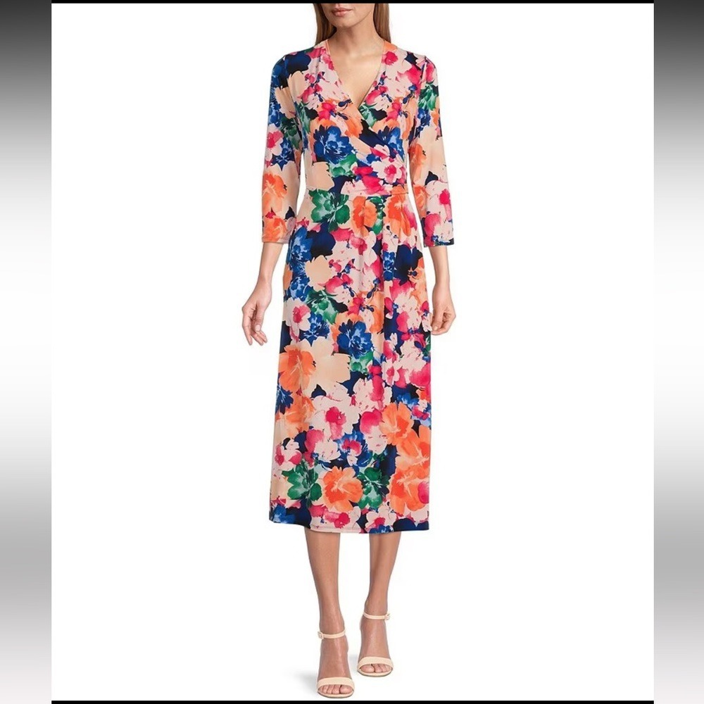 Investments Petite L Soft Separates Mosaic Garden Faux Wrap Midi Dress